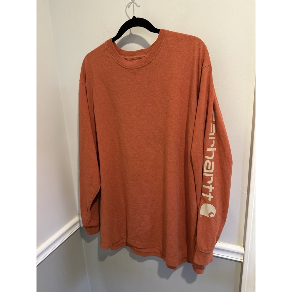 Mens Carhartt Long Sleeve Pocket T-Shirt XL Burnt Orange Sleeve Graphic Logo